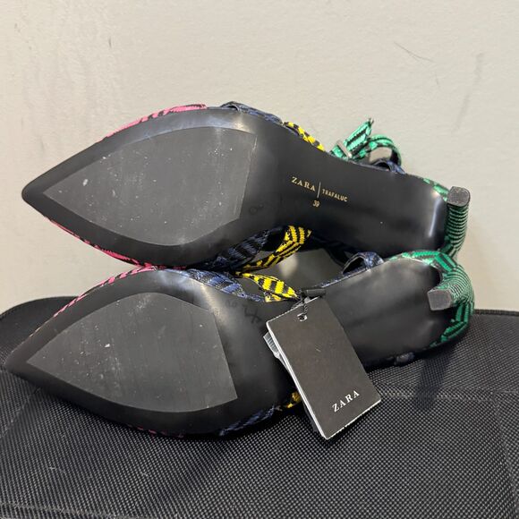 Zara Multicolor Herringbone Pointed Toe Heels - EU39/US8, New with Tags - Picture 8 of 10